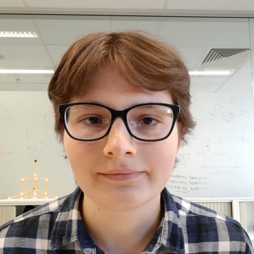 A headshot photograph of myself, looking directly at the camera with a slight smile. I have light skin, brown eyes, and ear-length brown hair that is slightly wavy. I am wearing glasses with a thick black frame, and a blue and white plaid flannel shirt.